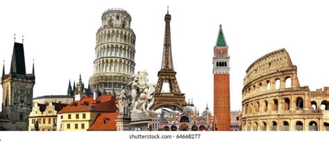 European Most Famous Landmarks Travel Collage Stock Illustration