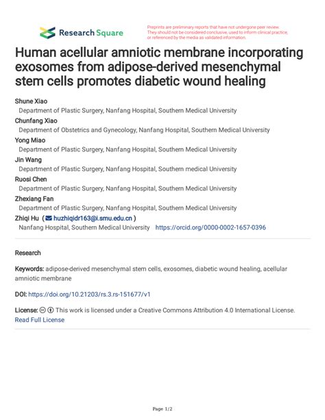 PDF Human Acellular Amniotic Membrane Incorporating Exosomes From