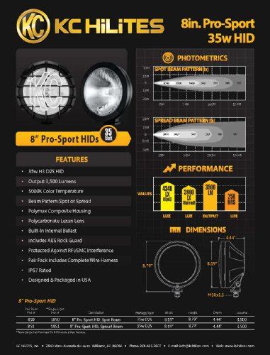 Kc HiLites 850 Kc S Pro Sport Hid Lights High Intensity Discharge Are