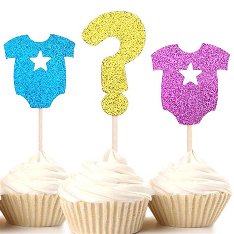 Buy 30 Pack Glitter Gender Reveal Cupcake Toppers Baby Onesie Question