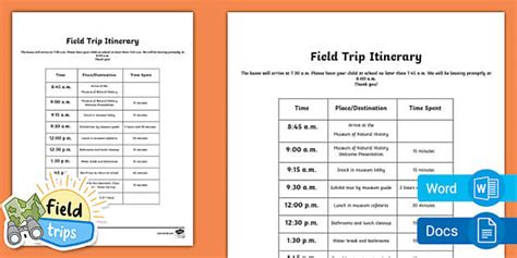 Field Trip Itinerary Template Resource Twinkl Usa