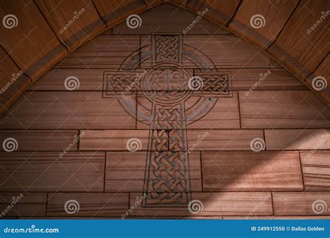 Cross Decoration On Presbyterian Church Building Exterior Stock Photo