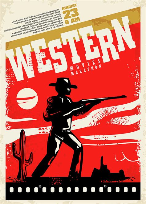 Western Movies Marathon Retro Poster Design Layout Digital Art By