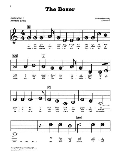 The Boxer By Simon And Garfunkel Sheet Music For E Z Play Today At Sheet