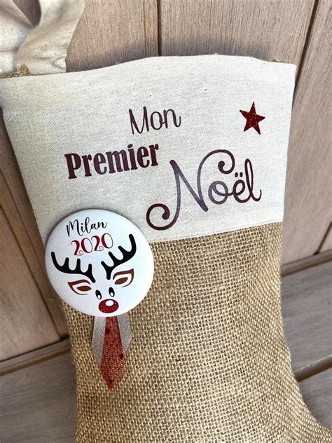 Chaussette Mon 1er Noël badge personnalisé cadeau de noël mon 1er