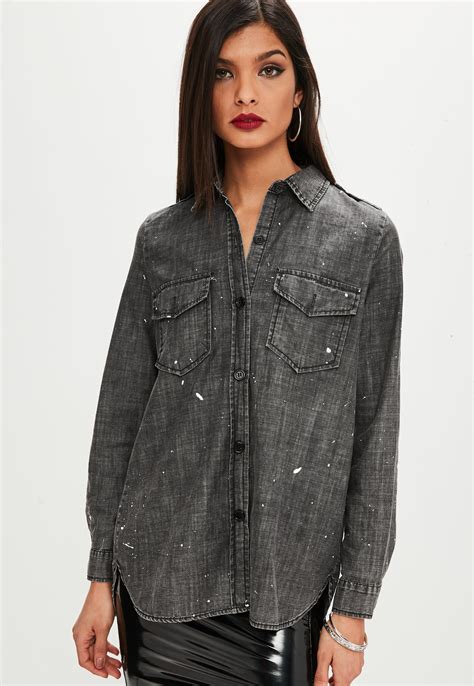 Lyst Missguided Black Denim Shirt In Black