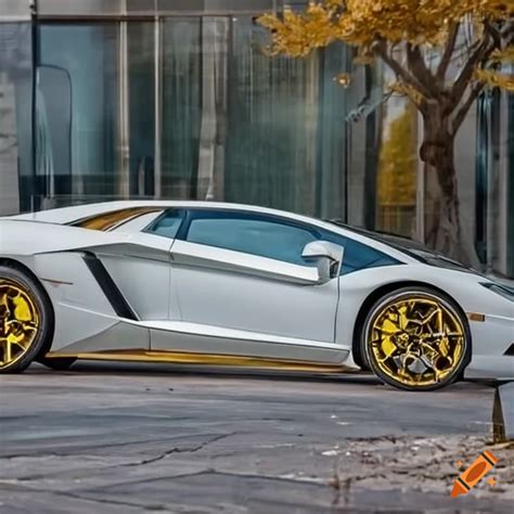 White Lamborghini Aventador With Golden Stripes On Craiyon