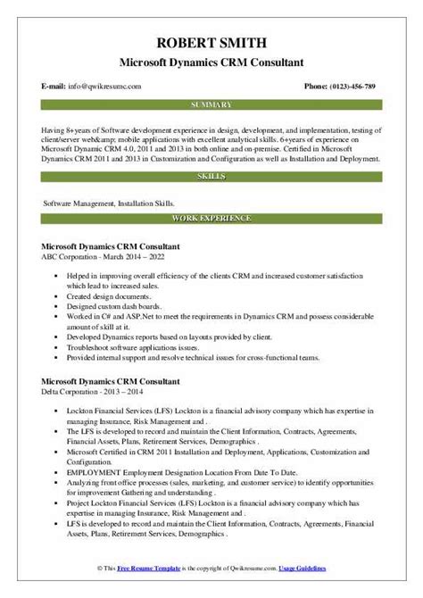 10 Microsoft Dynamics Crm Consultant Resume Samples And Templates For 2025