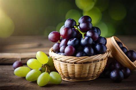 Premium AI Image | grapes in a basket with a basket on the table