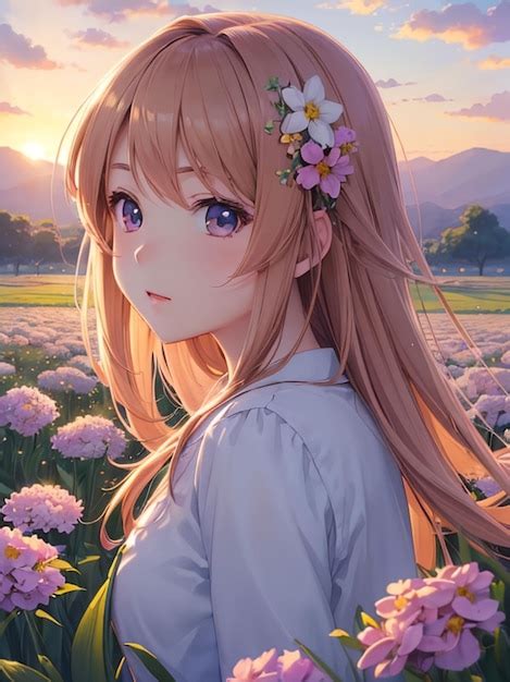 Premium AI Image Kawaii Girl In Flower Field Anime Art For Mobile