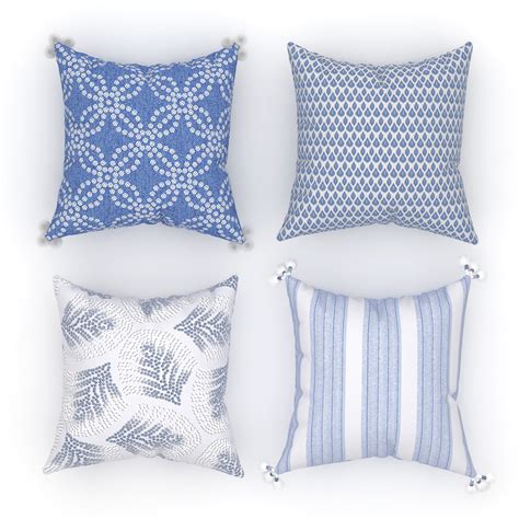 Coordinating Decorative Throw Pillow Covers Square 18 X 18 Blue Set Of 4 Stripes And