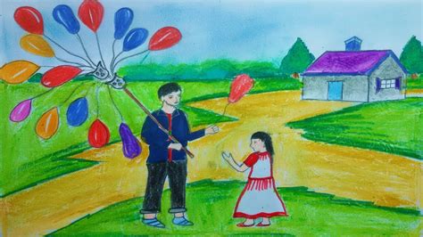 How To Draw And Paint Balloon Seller Is Selling Balloons Balloon Seller