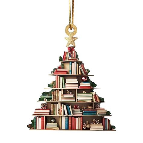 2d Flat Wooden Christmas Books Ornament Christmas Tree Shape Bookshelf