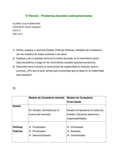 2º Parcial Problemas Sociales Latinoamericanos