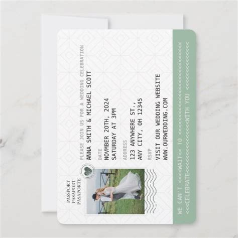 Sage Green Passport Destination Wedding Invitation Zazzle