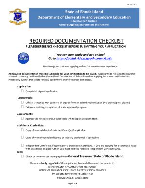 Fillable Online Ride Ri Educator Certification General Application Form