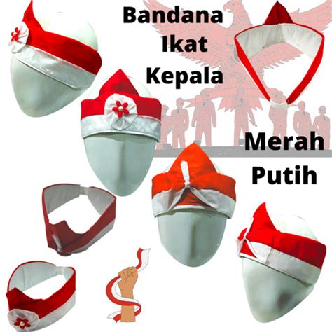 Jual Ikat Kepala Bandana Merah Putih Blangko Bando Scraf Udeng Merah