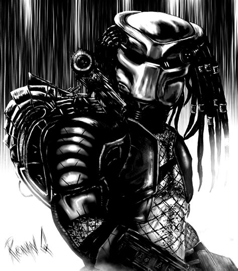 Predator Black And White By Ronanq On Deviantart Predator Alien Art