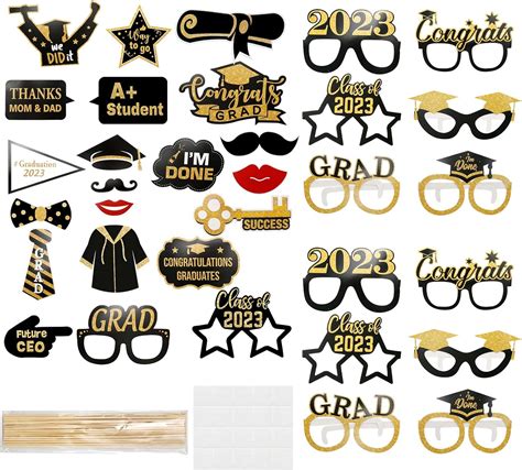 33pcs 2023 Graduation Party Photo Prop 21pcs Handheld Props With 12pcs Paper