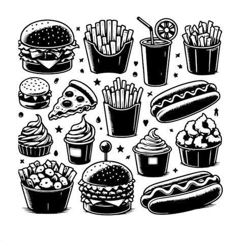 Premium Vector Fast Food Doodle Set Silhouette Vector Illustration