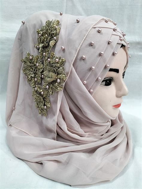 Pearl Ready To Wear With Golden Flower Bunch Nude Pink SuZain Hijabs