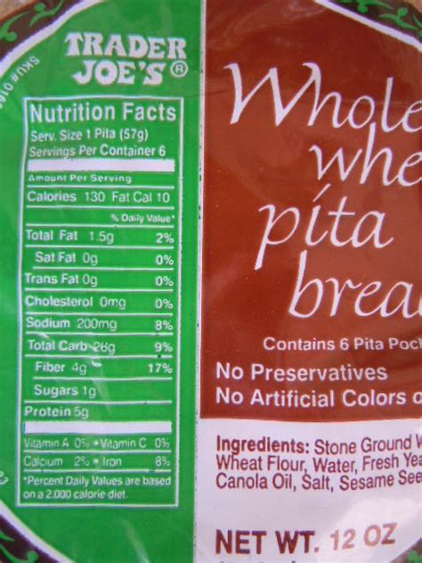 Whole Wheat Pita Bread Nutrition Facts Nutrition Ftempo