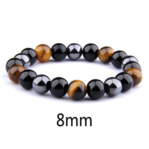 Triple Protección Pulsera Hombres Púrpura Ojo De Tigre Hematita Negro