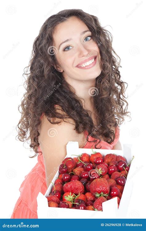 Beautiful Young Woman With Strawberries Stock Photo Image Of Cherry