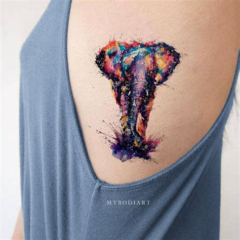 Maja Beautiful Colorful Watercolor Elephant Temporary Tattoo – MyBodiArt