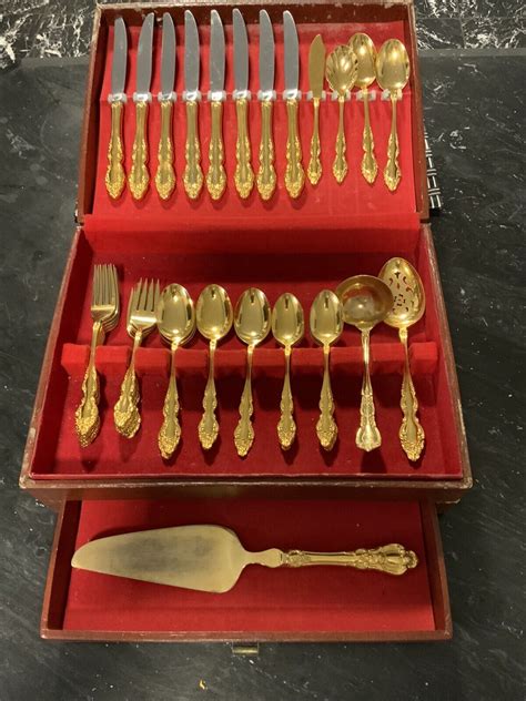 Oneida 1881 Rogers Gold Electroplate Flatware 39 Pc Vintage Box