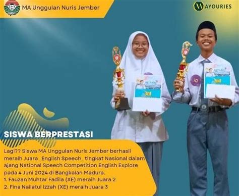 Prestasi Fantastis Pelajar MA Unggulan Nuris Borong 2 Piala English