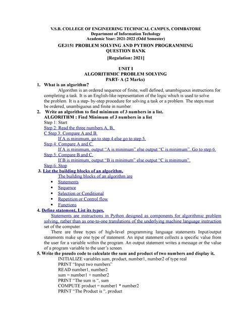 GE 3151 PSPP Question BANK V S COLLEGE OF ENGINEERING TECHNICAL