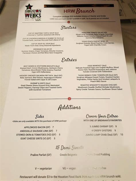 Menu at Brennan's Houston restaurant, Houston