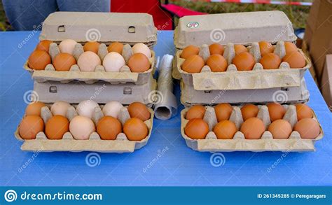 Opened Egg Carton With White And Brown Eggs Fresh Organic Chicken Eggs