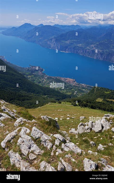 Scenery View From Monte Baldo Of Malcesine With Scaliger Castle Lake