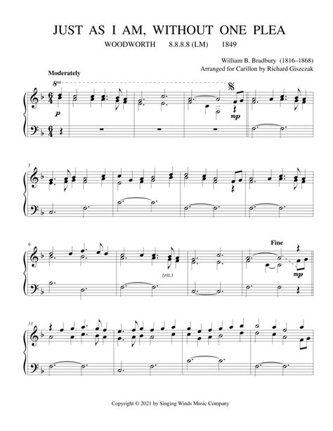 Just As I Am Without One Plea Woodworth Carillon Digital Sheet