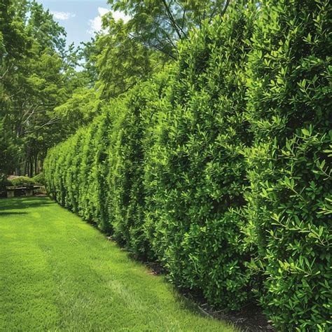 A Hedge Of Privet Shrubs Providing Privacy In A Backyard Premium Ai