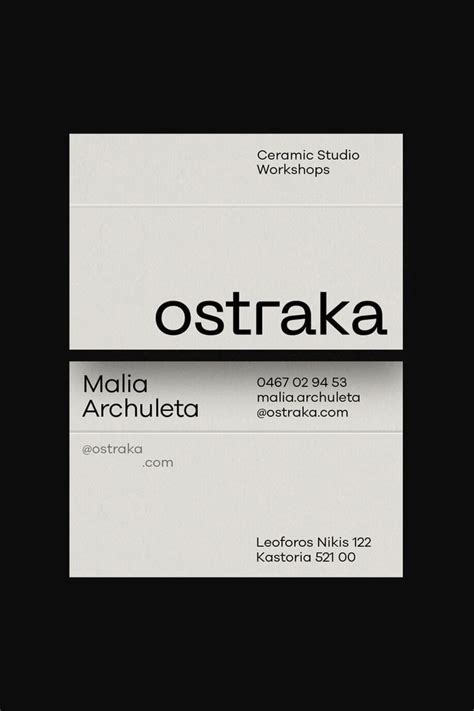 Modern Typographic Business Cards For Ceramic Studio Ostraka Branding