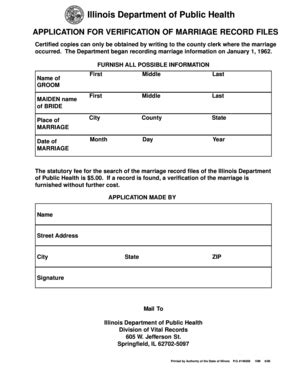 Fillable Online Idph State Il Application For Verification Of Marriage