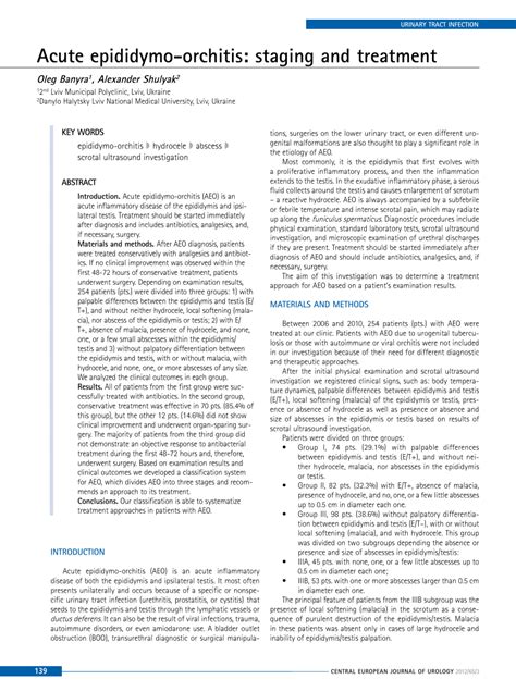 Pdf Acute Epididymo Orchitis Staging And Treatment