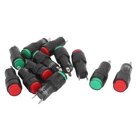 12 Pieces AC 220V 13x35mm 2P Signaling Lamps Red Green Pilot Lights