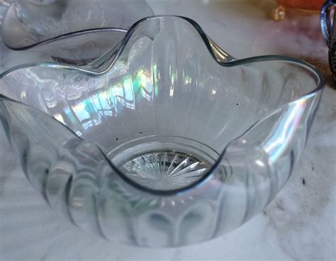 Vintage Imperial Rib Optic Square Carnival Glass Bowl Iron Etsy