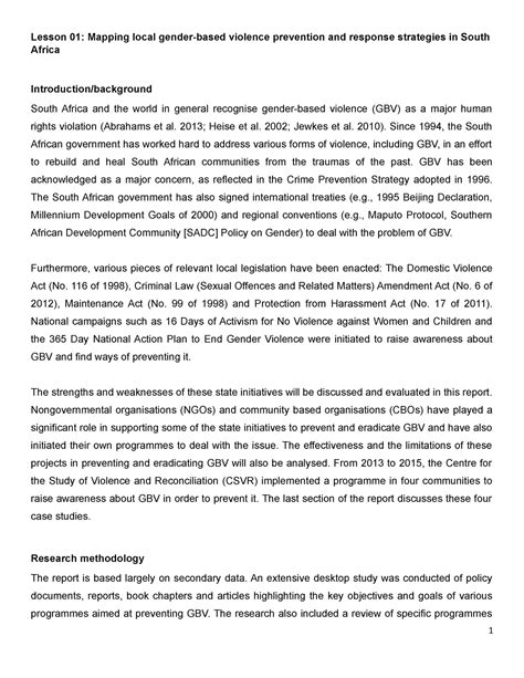Case Study 1 Mapping Local GBV Lesson 01 Mapping Local Gender Based