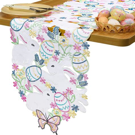 Amazon AUGSUN Easter Table Runner Cutwork Embroidered Bunny Eggs