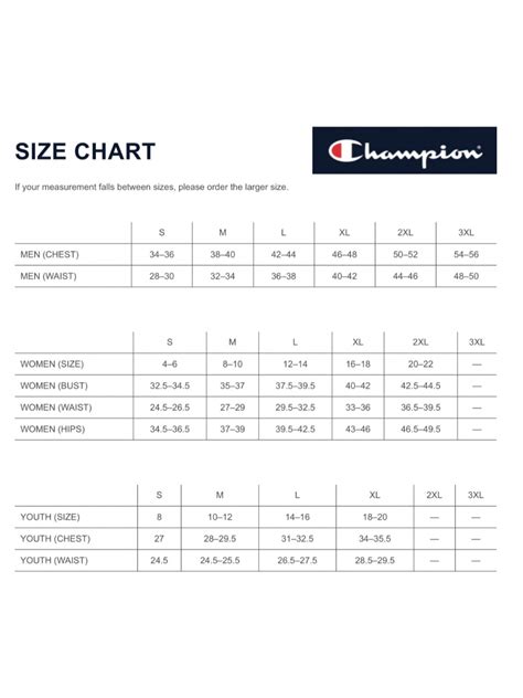 Champion Size Chart Off Instrumentation Kmitl Ac Th