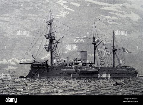 The Redoubtable French Naval Ironclad Warship Illustration 1889 Stock