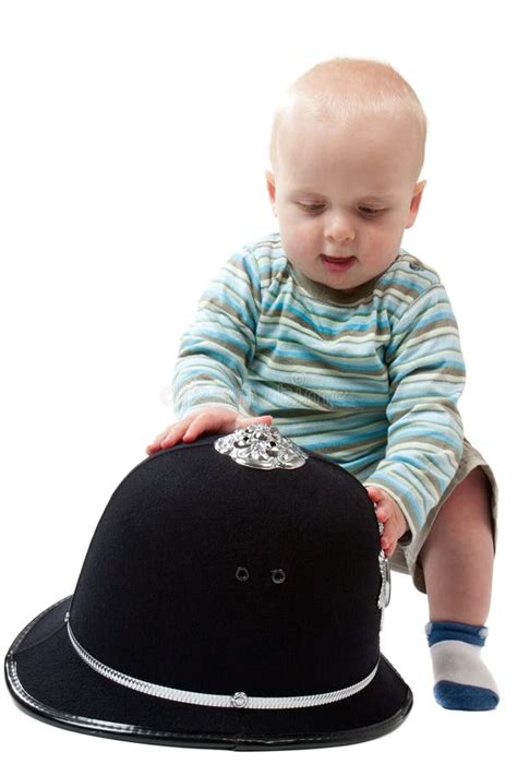 Baby Boy Playing With Police Helmet Stock Image Image Of Child