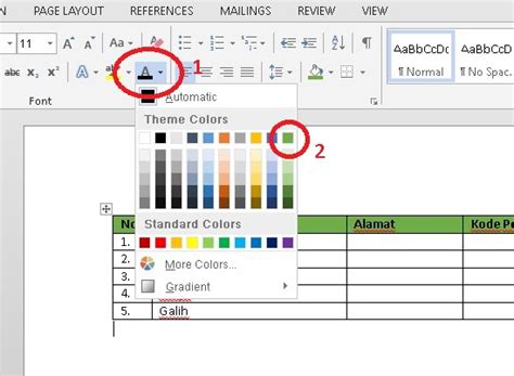 Cara Memberi Warna Pada Tabel Word
