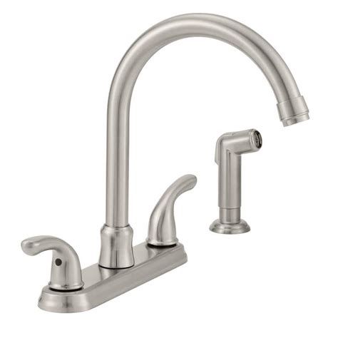 Glacier Bay Builders Double Handle Standard Kitchen Faucet With Side Sprayer In Stainless Steel