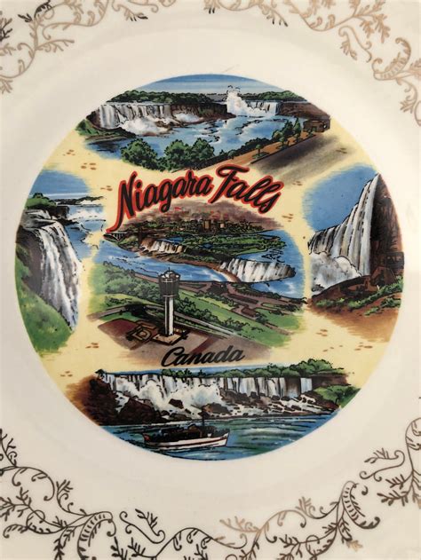 Vintage Niagara Falls Canada Souvenir Plate 22k Gold Etsy